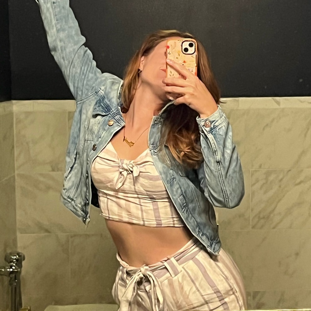 Express Linen Striped Matching Set Top & Pants